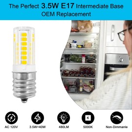 TZLONMFG Kei D28x Kel 2816x Fridge Light Bulb E17 Intermediate LED 3.5W Fridge Light Bulb Replacement Compatible with Kenmore Refrigerator 480LM 120V 5000K, Microwave Over Stove Bulb, Pack of 2