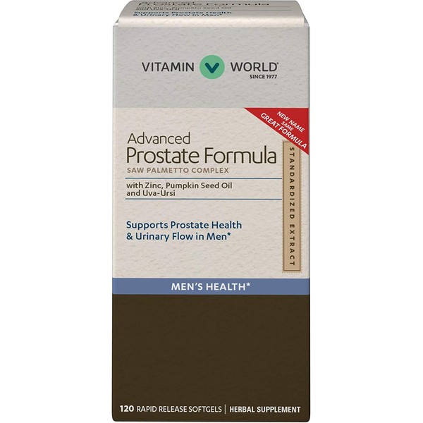 Vitamin World Advanced Prostate Formula Saw Palmetto Complex 120 Softgels, Supports Prostate Health, Urinary Health, Rapid-Release, Gluten Free