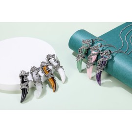 Jovivi Crystal Dragon Necklace for Men Women Dragon Wrapped Healing Stone Pendant Necklace Retro Cool Mens Crystal Necklaces Natural Gemstone Quartz Spiritual Jewelry, Stone, No Gemstone