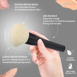HEYMKGO Powder Makeup Brush - Full Face Powder Brush for Setting Powder, Bronzer, Blush, Blending, Buffing, Sculpting - Large Fluffy Kabuki Brush with Synthetic Bristles for Even Application