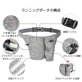 Kashichi Running Pouch, Plastic Bottle, Smartphone, Lightweight, For Jogging, Men's, Mountain Climbing, Trail Running, Sports, No Shake, Walking, Black