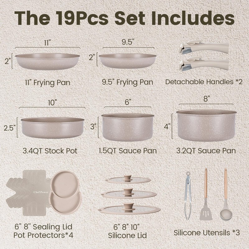 Chef Power Ceramic Nonstick Pots and Pans Set 19 Piece