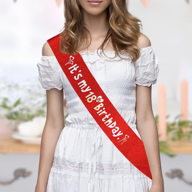 Yijunmca Red 18th Birthday Sash for Girls Birthday Princess Crown