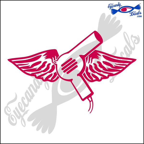Eyecandy Decals Hair Dryer with Wings 6" Decal Sticker RED