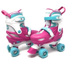 CHICAGO Skates Girls Adjustable Junior Quad Skates - Pink/White/Teal - Small Sizes J10-J13