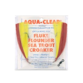 Aqua-Clear, Hi-Lo Mixed Color Hair Teaser Rig, Flounder/Fluke/Seatrout/Croaker, 3/0 Nickel Octo Hook, AFW Swivel, 40 lb / 18.1 kg GS Mono, T-Standoff, Red & Yellow Hair