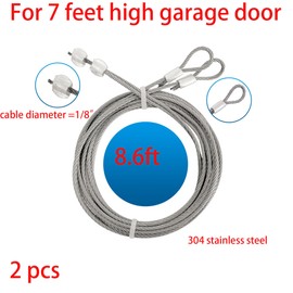 304 Stainless Steel Safety Wire Garage Door Cable 8.6FT for 7 foot high garage door with Torsion Spring Garage Door Opener Extension Torsion Steel Cable 2 pack