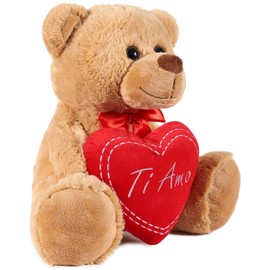 BRUBAKER Teddy Plush Bear with Heart Red - Ti Amo - 35 cm - Teddy Bear Plush Teddy Cuddly Toy - Brown Light Brown