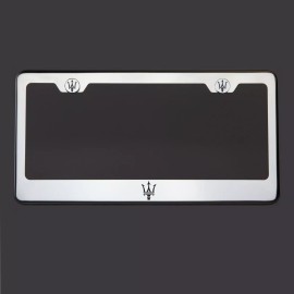 KA T304 SS Stainless Steel Maserati Logo Black Laser Etched License Plate Frame Tag