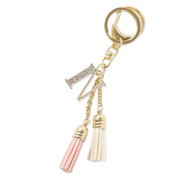 JewelVOX Alphabet Initial Pave 3 Colors Tassel Fringe Keychain Back Charm, N