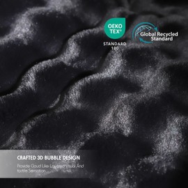 HRLMP Faux Rabbit Fur Throw Blanket for Couch 1000GSM Smooth Fuzzy Plush Warm Soft Bubble Blanket for Bed, Fluffy Thick Cozy Reversible Throw for Sofa Chair Living Room (Bright Black, Twin-60"x80")