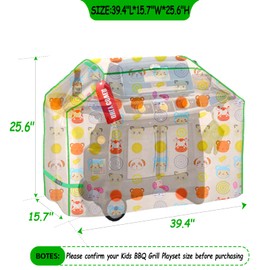 RONWIN BBQ Grill Kids Playset Cover for Step2 Smoke Barbecue, 39.4×15.7×25.6in,600D Cartoon Pattern Fabric with Silver Coating Waterproof, Heavy-Duty Cover for Medium-Sized Play Grills
