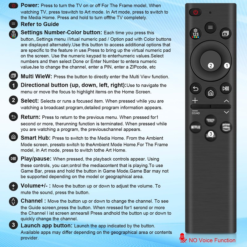 Replacement Remote Control for S-Sung TV Remote Control, BN59-01385A Replacement