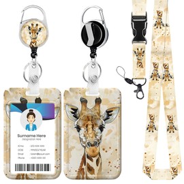 Cute Giraffe ID Badge Holder with Lanyards, Detachable Lanyards for ID Badges, Retractable Badge Reel with Heavy Duty Clip for Nurse Teacher Office Staff Student