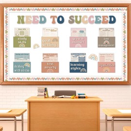 QOUBAI Boho Motivational Bulletin Board Set Growth Mindset Classroom Bulletin Board Decorations Positive Rainbow Cutouts Classroom Decorations for Back to School Office Home Chalkboard Decor Wall Door