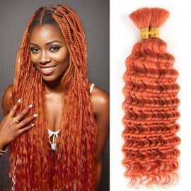 Deep Wave Bulk Human Braiding hair For Boho Braids knotless Micro Curly Wet And Wavy Bundles No Weft 12A Brazilian Remy Human Hair Extensions For Black Women (Deep Bulk - Ginger, 22Inch/100G)