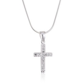 Vinani AKS-S Narrow Cross Pendant with White Zirconia and Snake Chain 925 Sterling Silver, Sterling Silver, Cubic Zirconia