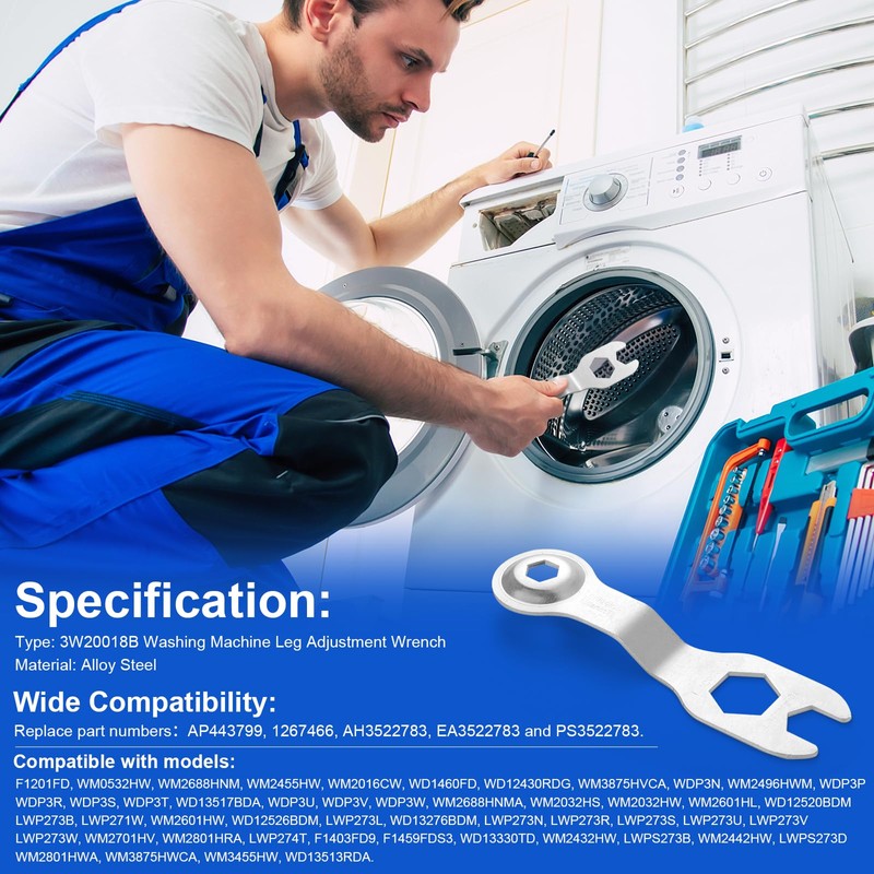 3W20018B Washing Machine Leg Adjustment Wrench, Open End Spanner Tool,