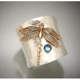 ASFKIPMF Dragonfly Bee Ring for Women,S925 Sterling Silver Fashion Blue Gem Dragonfly Wide Faceted Vintage Ring, Sparkling Dragonflies Sapphire Ring with Diamonds Fashion Jewelry Wedding Band, US Code