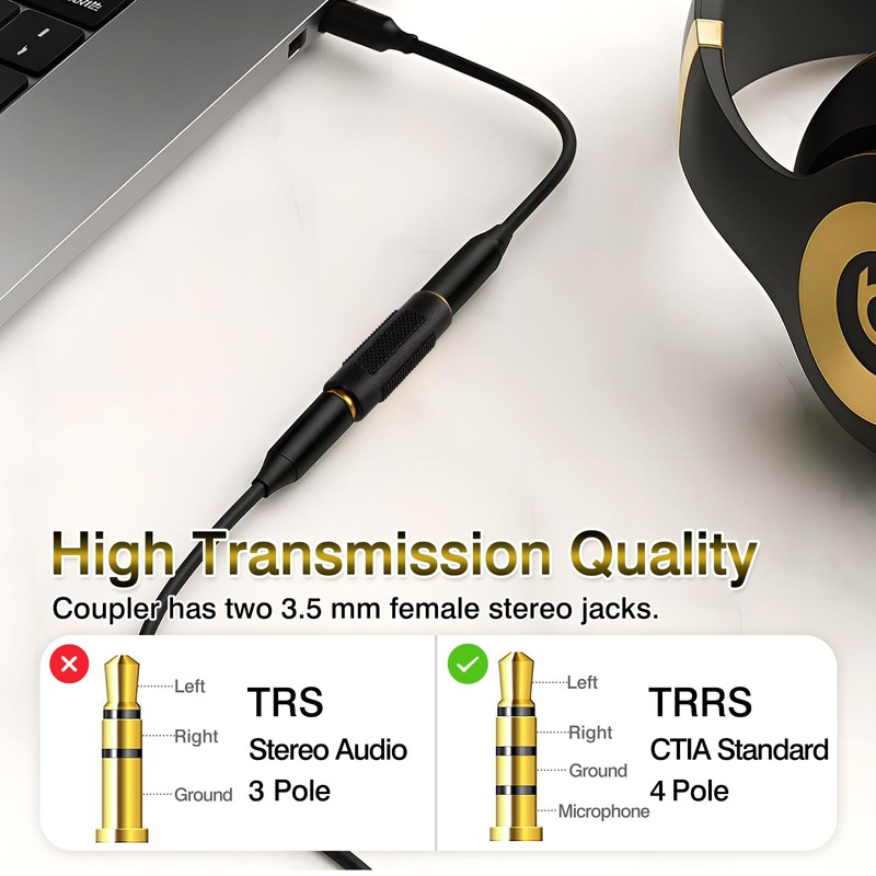 Brvlsoc 3.5mm Stereo Jack Female-to-Female Audio Adapter (4-Pack) – Gold-Plated