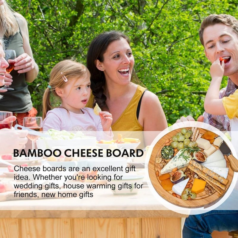 ZENWORYS Bamboo Cheese Board Set Equipped with Round Wooden Boards