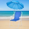 Blue Folding Beach Chair With Umbrella Aluminum Frame Lightweight Portable