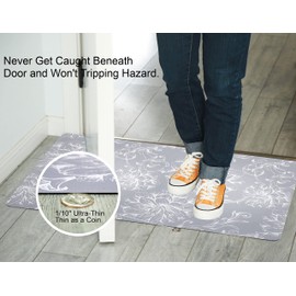 Cosilyt 1/10 Inch Ultra Thin 24"×35" Large Front Door Mat Indoor Entrance Inside Non Slip, Waterproof Rubber Kitchen Mat and Interior Home Washable Door Mat, Baroque Grey