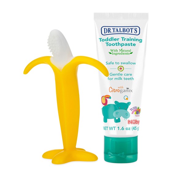 Dr. Talbot's Toddler Training Toothpaste Naturally Inspired with Citroganix, with Nuby Nananubs Banana Massaging Toothbrush, 1.6 Ounce, 6+ Months