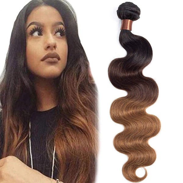 BLACKMOON HAIR Brazilian Virgin Ombre Hair Body Wave Hair Weave One Bundle Unprocessed Virgin Human Hair Extension T1B/4/30 Mixed Length (28 Inch)