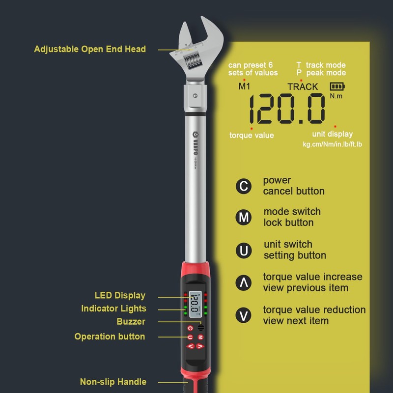 Hvac Torque Wrench 7.4-147.6 ft.lb/10-200 N.m, 14×18 mm Open End