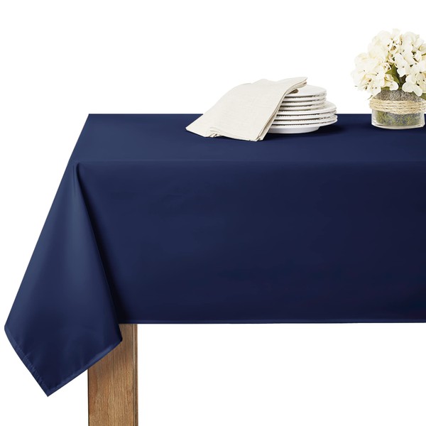 NICETOWN Solid Rectangular Table Cloths for Parties, Spill-Proof Water Resistance Square Table Cover Kitchen Dinning Tabletop Decoration (1 Pc, W60 x L84 Inches, Navy Blue)
