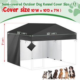 Iceberg Elf Outdoor Dog Kennel Cover Half Coverage for 10' Dx10' W 600D Heavy Duty Waterproof Kennel Covers for Dog Cages(Cover Only) Black