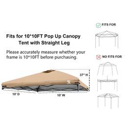 10x10 Pop Up Canopy Replacement Top Cover with Air Vent for Straight Leg Canopy Tent, Waterproof for Outdoor Garden Patio Camping Sun Shade (Khaki)