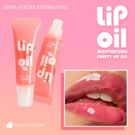 Lip Oil Set Plumping Lip Glosses, Moisturizing Colour Changing Lip Oil Tinted Lip Gloss, Non-Sticky Hydrating Pink Lip Gloss with Juicy Shine, Nourishing Fruity Lip Glaze Set (2PCS)