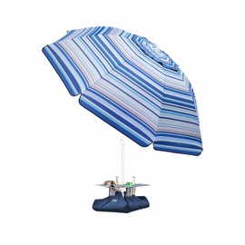 OutdoorMaster Beach Umbrella with Sand Bag and Cup Holder - 6.5ft Beach Umbrella with Sand Anchor, UPF 50+ PU Coating with Carry Bag for Patio and Outdoor - New Blue/White Striped with Cup Holder