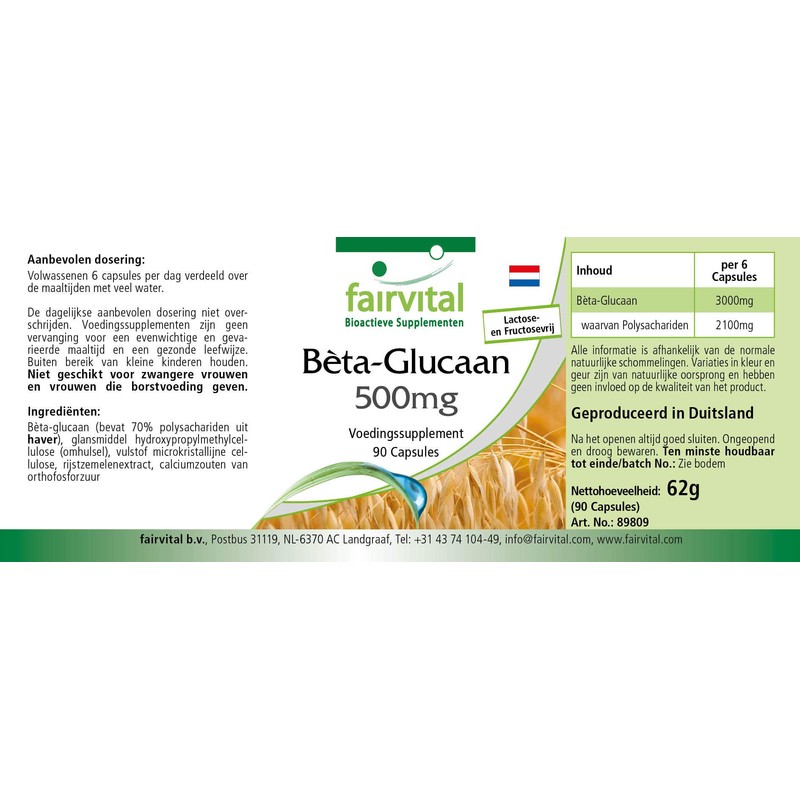 Fairvital Beta Glucan Capsules - 90 Capsules - 500mg Beta-Glucans