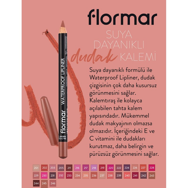 Flormar Lipstick Waterproof Lip Liner Natural 8690604567607 4700037-245 One Size