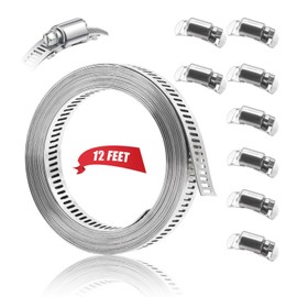 Dianrui DIY Hose Clamps 12FT 304 Stainless Steel Metal Strap + 8PCS Stronger Fasteners Assortment Kit Large Adjustable Pipe Clamps Band Clamp for Pipe Automotive Mechanical