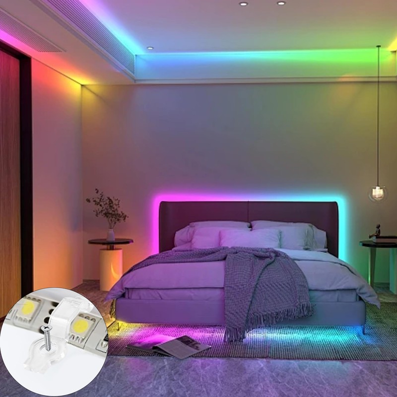 Runseaway 100Pcs LED Strip Light Mounting Brackets, Transparent One-Side Fixing