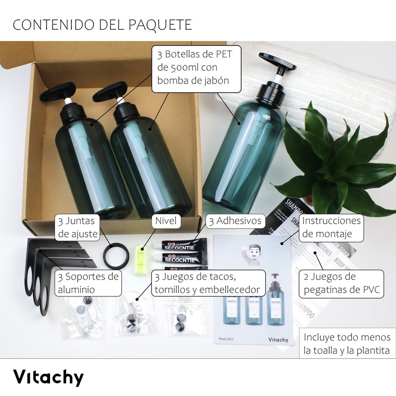 VITACHY. Pack of 3 Blue Plastic Bathroom Soap Dispenser with