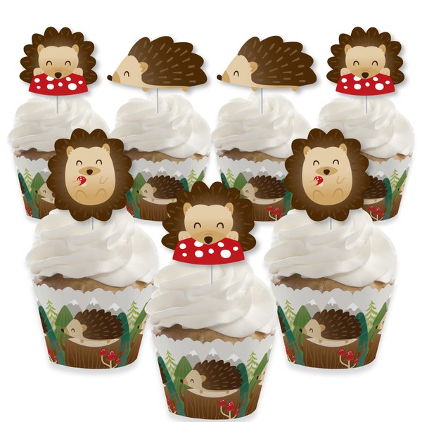 Big Dot of Happiness Forest Hedgehogs - Decoración para magdalenas, fiesta de cumpleaños del bosque o baby shower, juego de 24 unidades