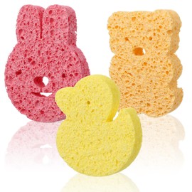 3Pcs Wood Pulp Cotton Baby Sponge Set for Bathing: Rabbit, Duck, Bear, Cute Cartoon Toddler Baby Bath Sponge, Natural Soft Absorbent Wood Pulp Cotton Babies Sponges Set for Baby's Skin, Bathing