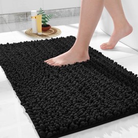 Yimobra Chenille Non-Slip Bath Mat, Soft Bath Mat, Machine Washable, Microfibre Absorbent Bath Mat, for Shower and Bathroom, 51 x 81 cm, Black