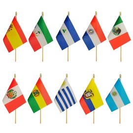 22 Countries Spanish Speaking Flags on Wood Stick, Latin America 22 Countries Flags, Small Mini Latino Hand Held Flags. Latin American Flags for Heritage Hispanic Month Decorations, 5x8 Inch