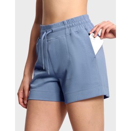 The GYM People - Pantalones cortos de chándal con cordón para mujer, de cintura alta, para entrenamiento de verano, con bolsillos, Azul Tinta*, M