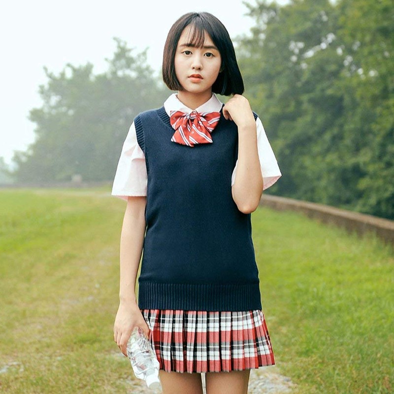 EIMEI School Uniform Vest, Sleeveless, Plain, Loose Fit, Knit, All