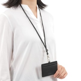 CIBOLA Premium Cowhide Leather ID Card Holder Neck Strap, Genuine Leather Set, Name Badge Holder, Pass Case, Commuter Passes, Leather Strap, Neck Hanging, Anti-Loss, Fall Prevention, Men's, Women's,