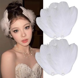 White Swan Feather Hairpin Headwear Artificial Pearl Women Fascinating Hair Clip for Festival Wedding Ballet Costume Hair Accessories Party Stage Performance 4Pcs