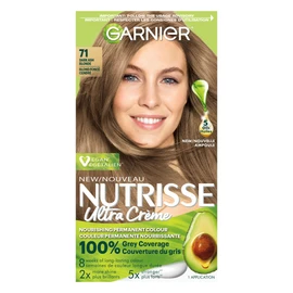 Garnier Nutrisse Ultra Crème, Permanent Hair Dye, 100% Grey Coverage, Vegan Formula, Nourished Hair, Long-Lasting Rich Colour, Protects Hair Against Dryness, 71 Dark Ash Blonde, 1 Application