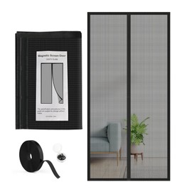 High Density Magnetic Screen Door Mesh: Heavy Duty Screen Door with Magnet Self-Closing & Windproof Hasp, Keep Bugs Out, Kid & Pet Friendly, Screen Mesh Size 34"x81" Fit Door 32x80 Inch